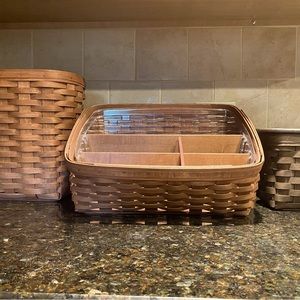Longaburger baskets 2006, trash can, tissue box holder, and desk organizer.